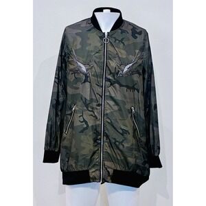 Rock & Republic Camo Embroidered Birds Bomber Jacket Size M Y2K Streetwear Urban